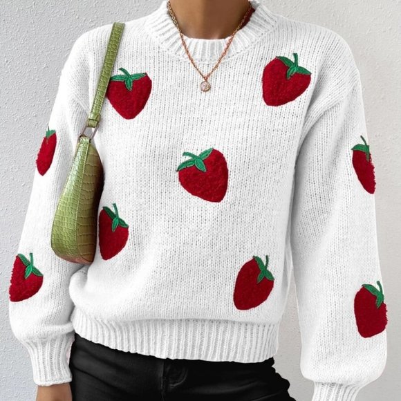 Strawberry Embroidery knit Sweater top - Picture 6 of 6